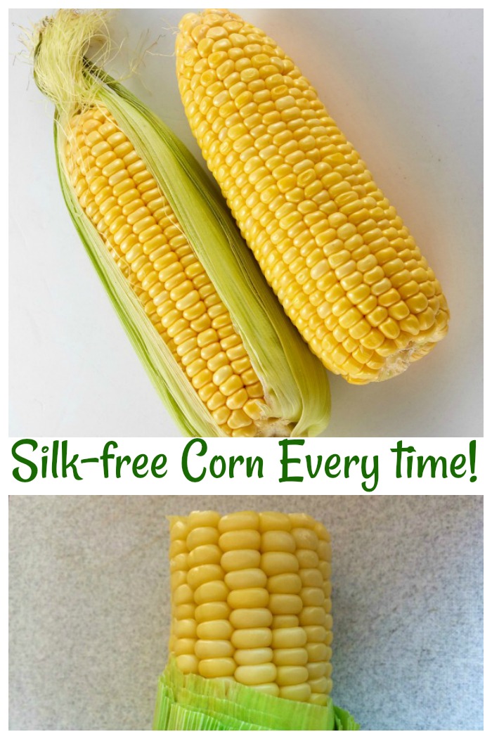 Cooking corn in the microwave gives silk free corn every time