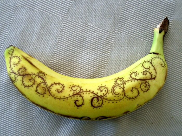 Doodles on a banana skin made with a sharpie.