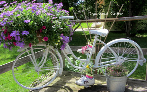 Bicycle planter with tennis shoes as well!