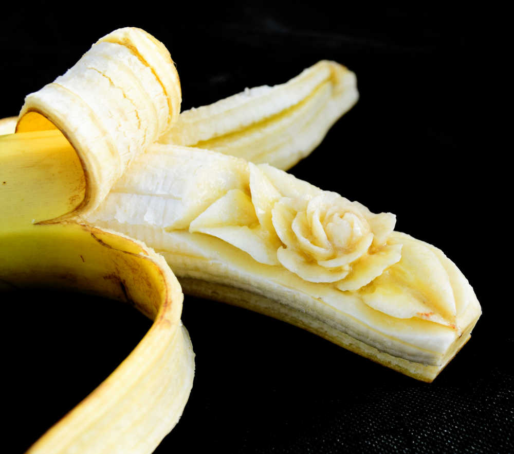 Banana carving: flesh carved into a rose.