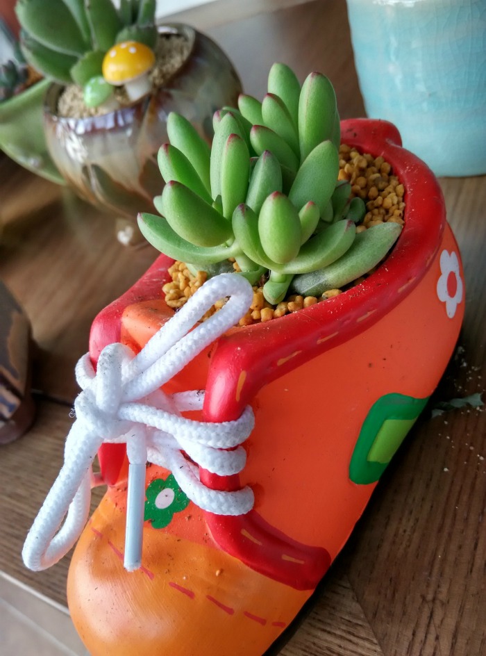 Orange kids boot planter