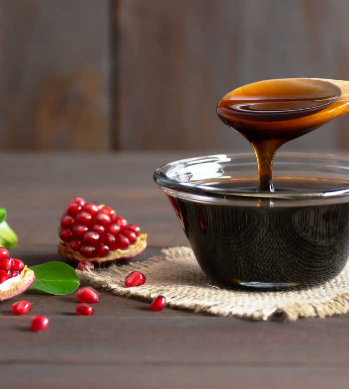 Molasses and pomegranate seeds.