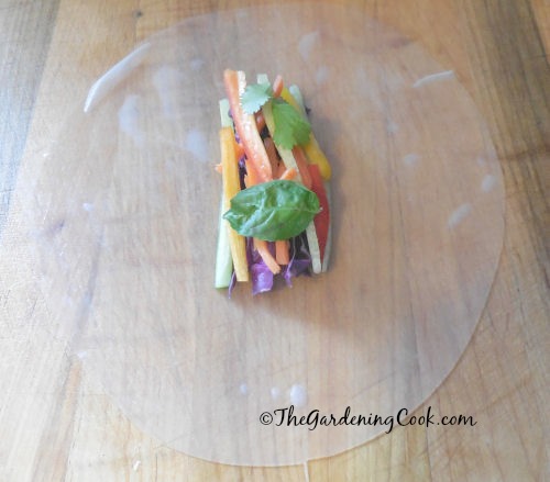 Place vegetables on rice paper