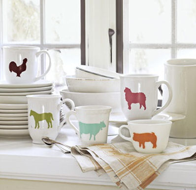 Stenciled animal mugs