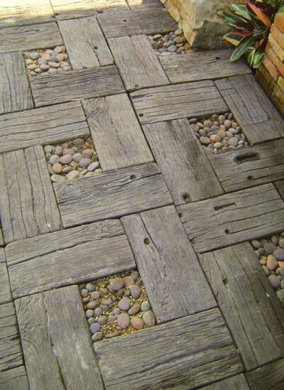 Reclaimed old timber and rock garden path.