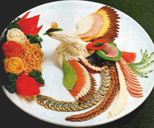 Pheasant made totally out of food.