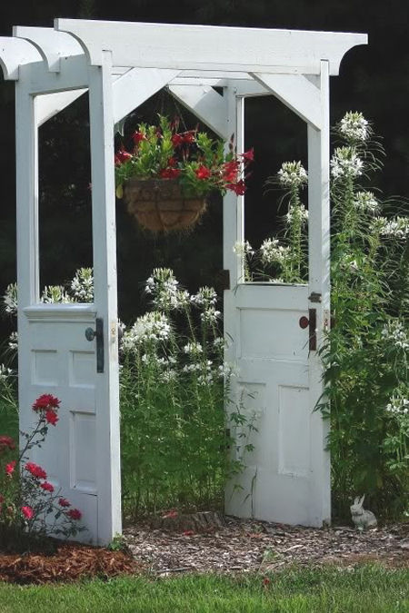Garden arbor made from two old doors