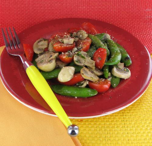 Sugar Snap Peas Mushrooms and Tomatoes