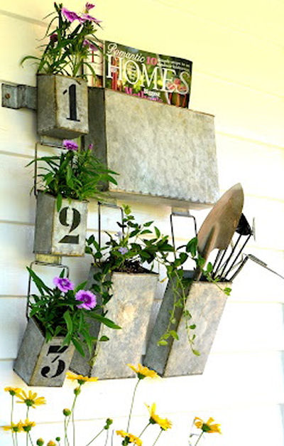 Galvanized wall pockets with house numbers