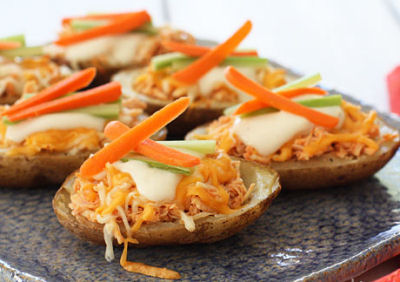 Skinny Buffalo Chicken Potato Skins 