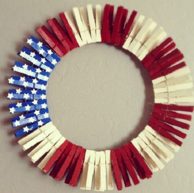 Fun Fourth of July Clothespin wreath in Red white and blue