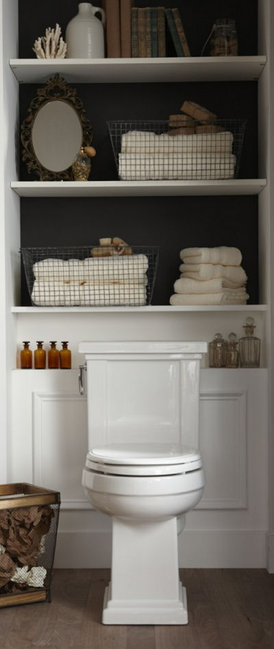 Built in Shelving over toilet.