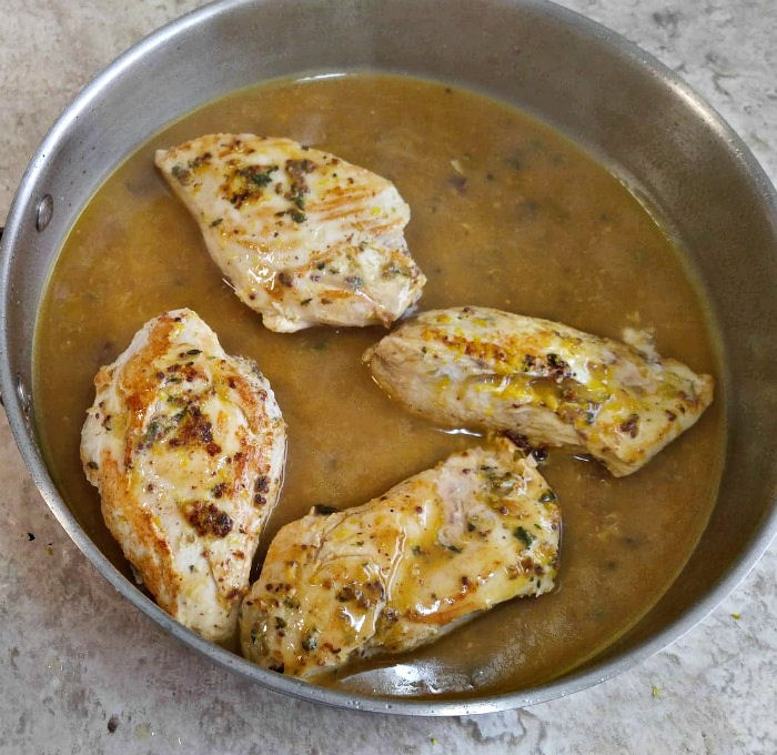 Add lemon juice and chicken sauce to the pan