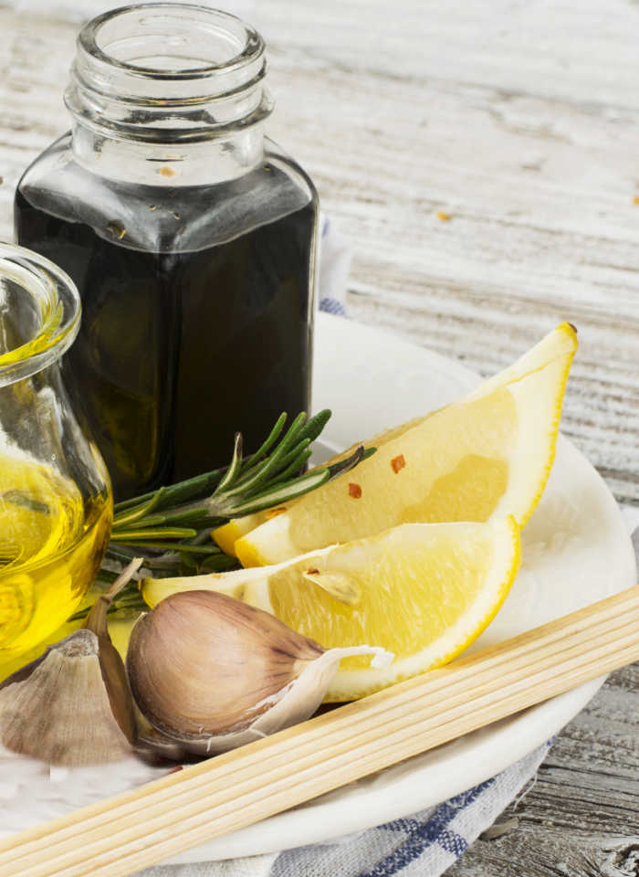 Lemon juice, garlic, onions and soy sauce.