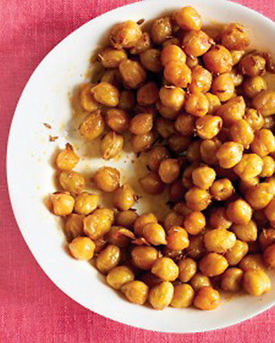Spicy Chickpeas appetizer on a white plate.