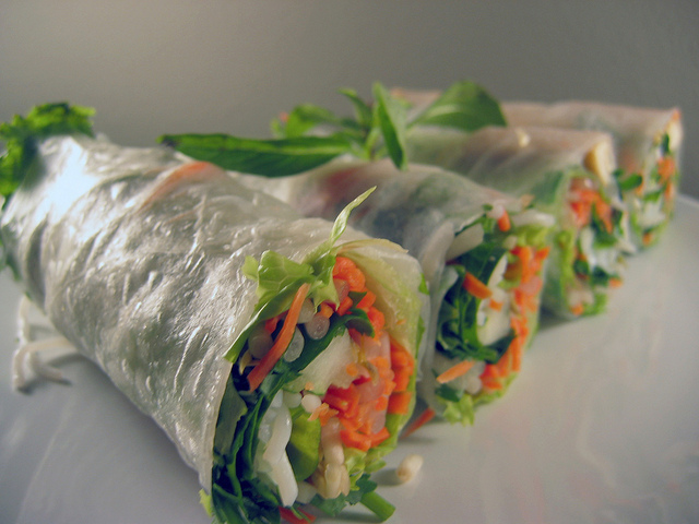 Vegetarian spring rolls with a special dipping sauce