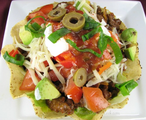 Taco salad in edible tostado bowls