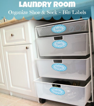 Organize your laundry room with bin labels.