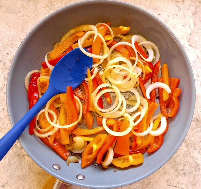 Cooking onions and peppers