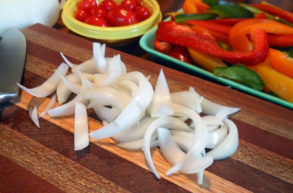 sliced onions and peppers