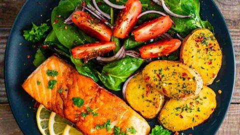 Salmon Steaks with Roasted Veggies