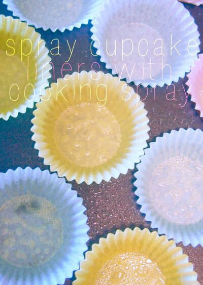 Spray Cupcake liners with cooking spray