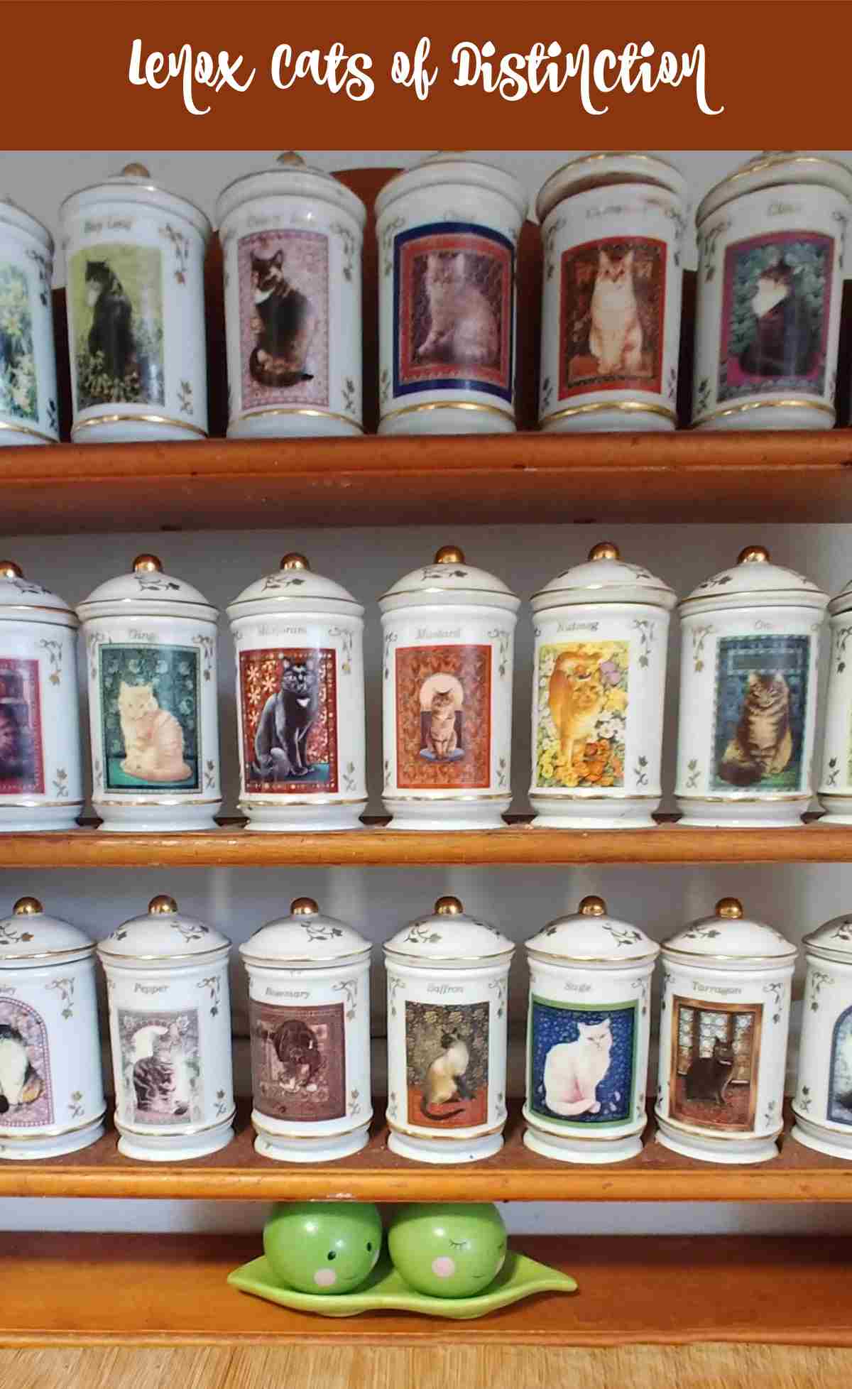 Spice jars with cats on them and words Lenox Cats of Distinction.