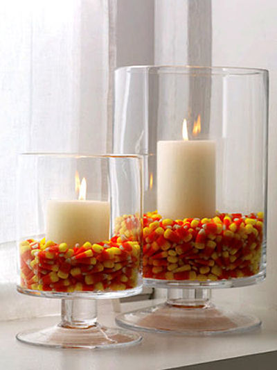 Candy Corn Hurricane Candle DIY