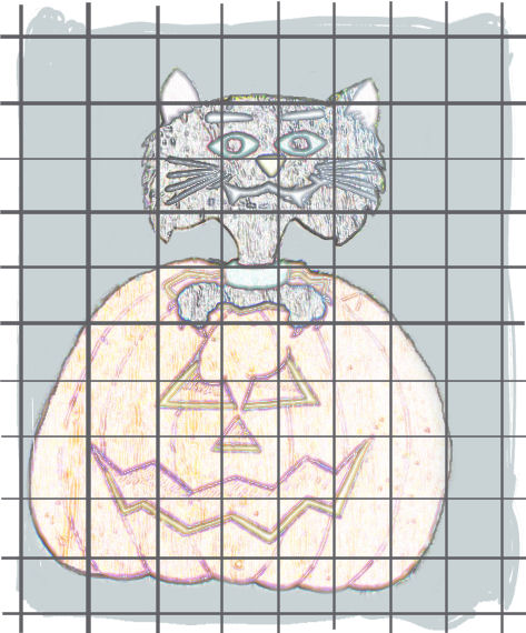 grid over cat and pumpkin