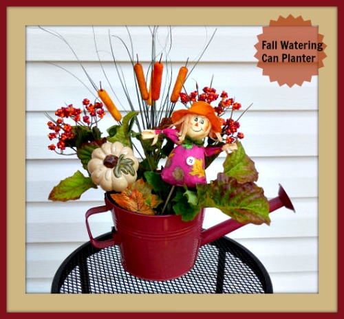 Scarecrow Watering Can Fall Planter