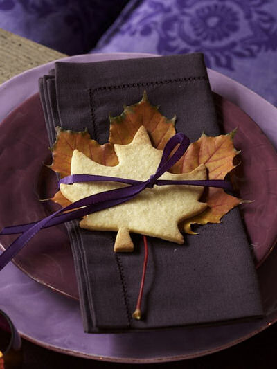 Maple Leaf, sugar cookie, ribbon and napkin. Love the color combo!