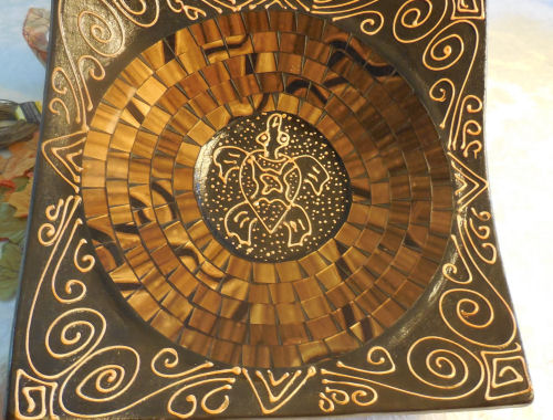 Turtle mosaic platter.