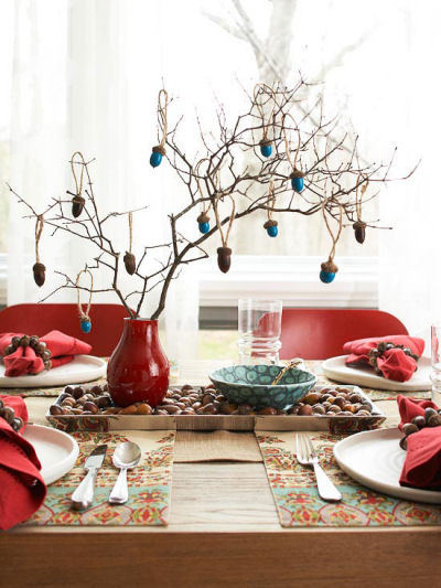 DIY Acorn Tree made from painted acorns attached to rustic branches