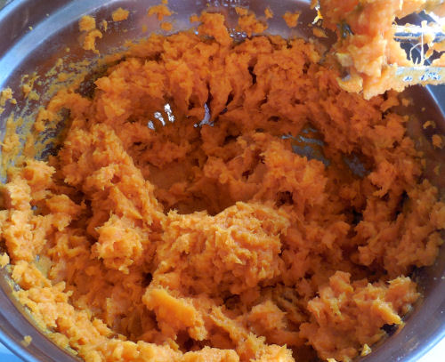 Beat the sweet potatoes