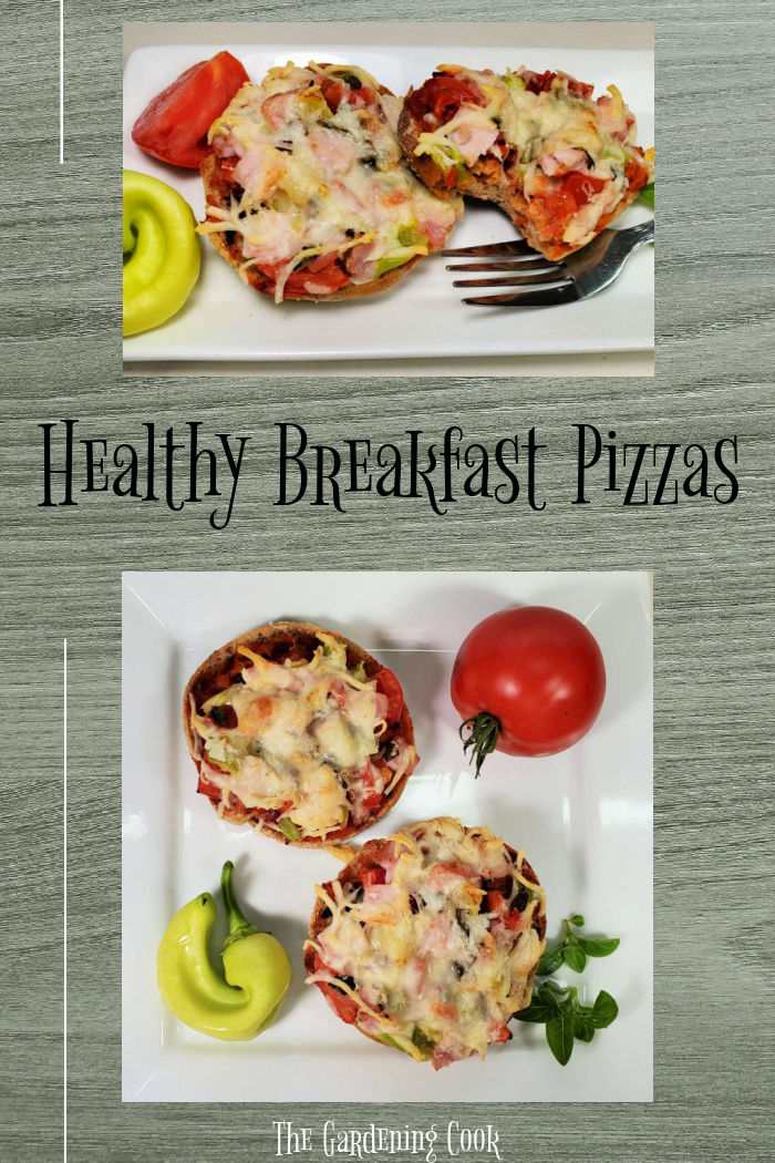 English muffin pizzas with words Healthy Breakfast Pizza.