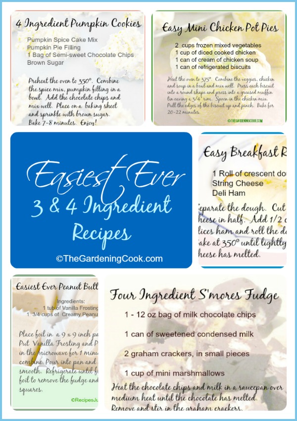 Great collection of easy 3 and 4 ingredient main courses, breakfasts and desserts