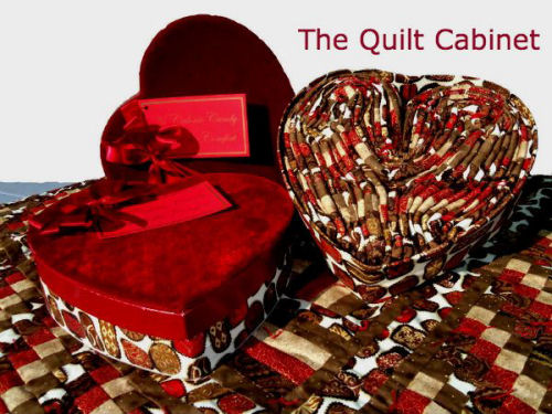 No calorie quilt in heart shaped boxes.