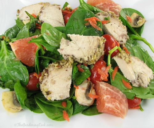 Spinach and Grapefruit Salad with Pecan Crusted Chicken and Grapefruit