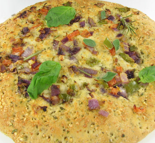 Tomato onion and pepper focaccia bread recipe