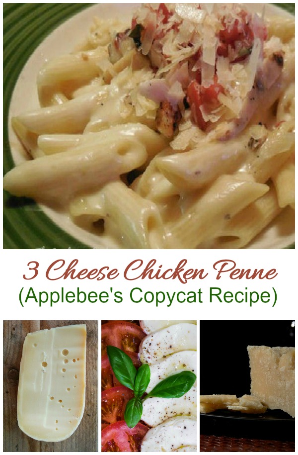 3 cheese chicken penne This recipe for 3 cheese chicken penne pasta is rich and creamy and very easy to make.