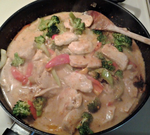 Simmer your vegetables and chicken in coconut milk