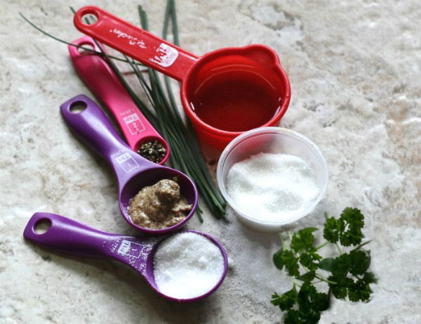 Ingredients for the dressing for a classic German potato salad