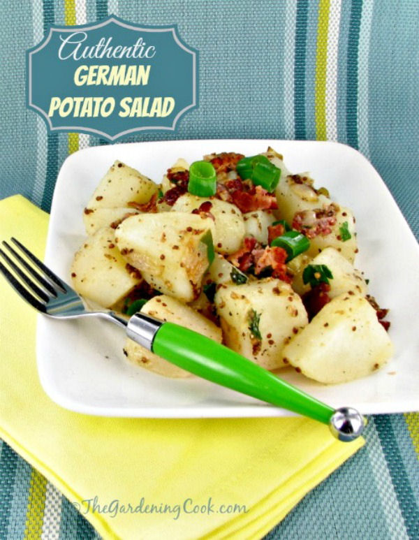 This warm German potato salad with bacon and mustard is tangy and sweet with a lovely texture and taste. Serve it warm at summer BBQs or as a tasty side dish in the fall.
