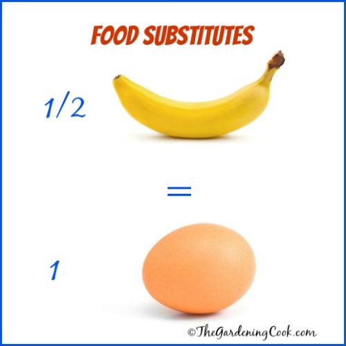 1/2 of a mashed banana = 1 egg in baked goods like brownies