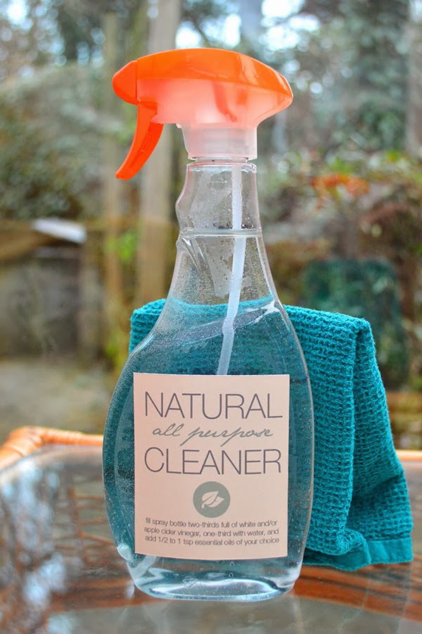 All purpose cleaner with vinegar, water and essential oils.