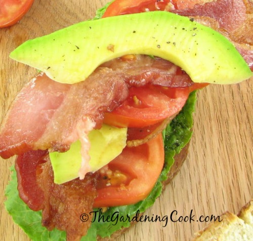 Open face BLT sandwich with avocado
