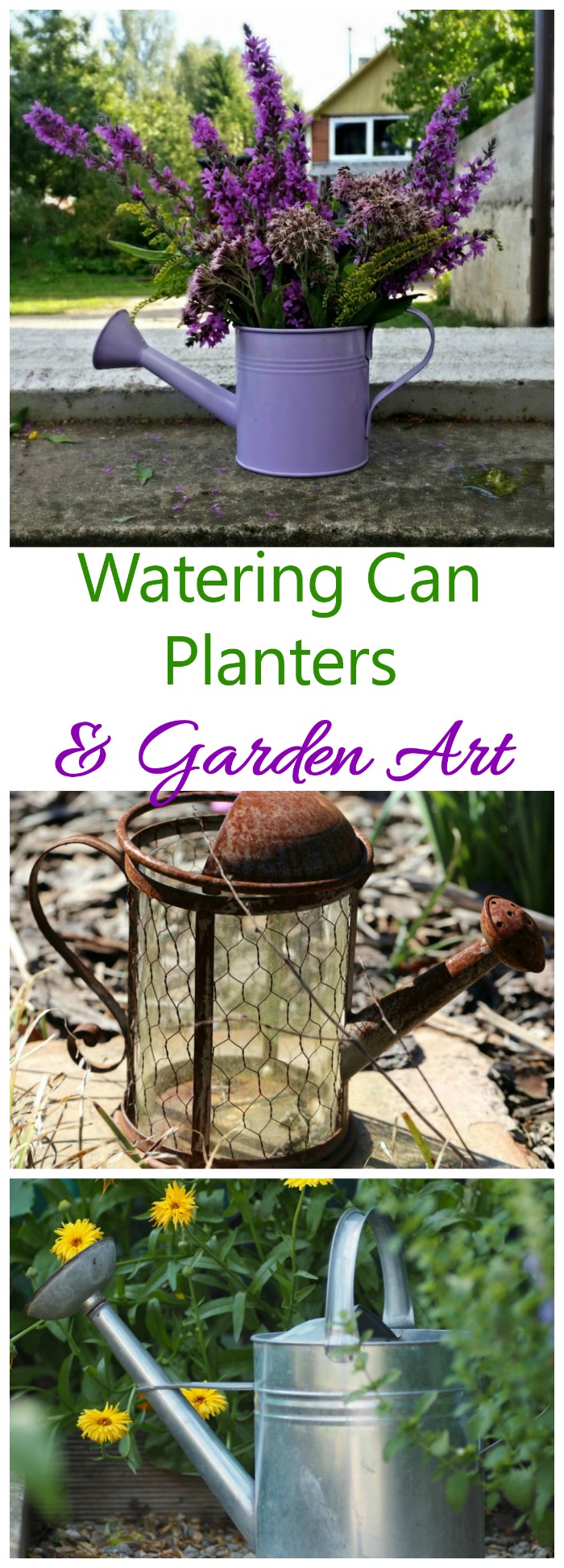 These watering can planters turn a functional garden item into creative garden decor