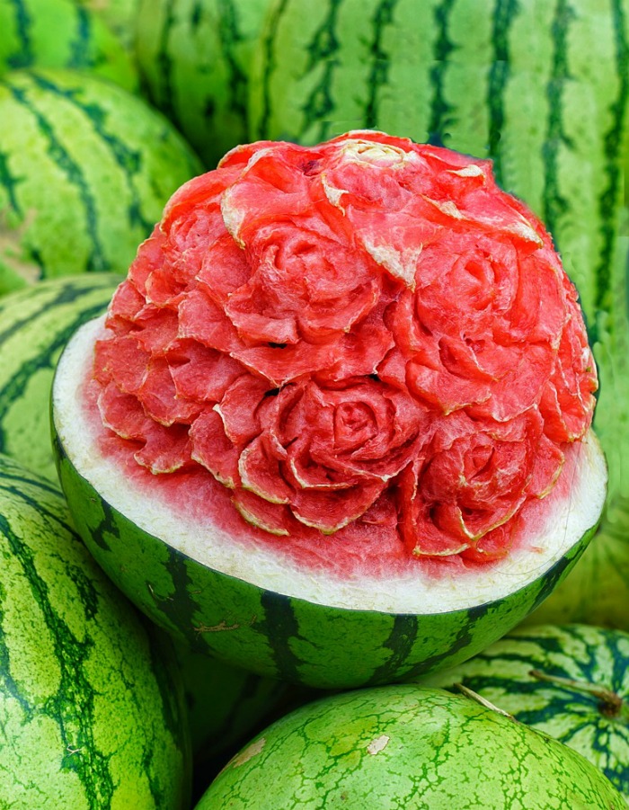 Watermelon carving of a flower