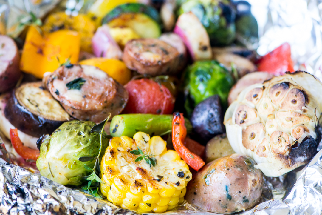 Sausage and veggie grill packets