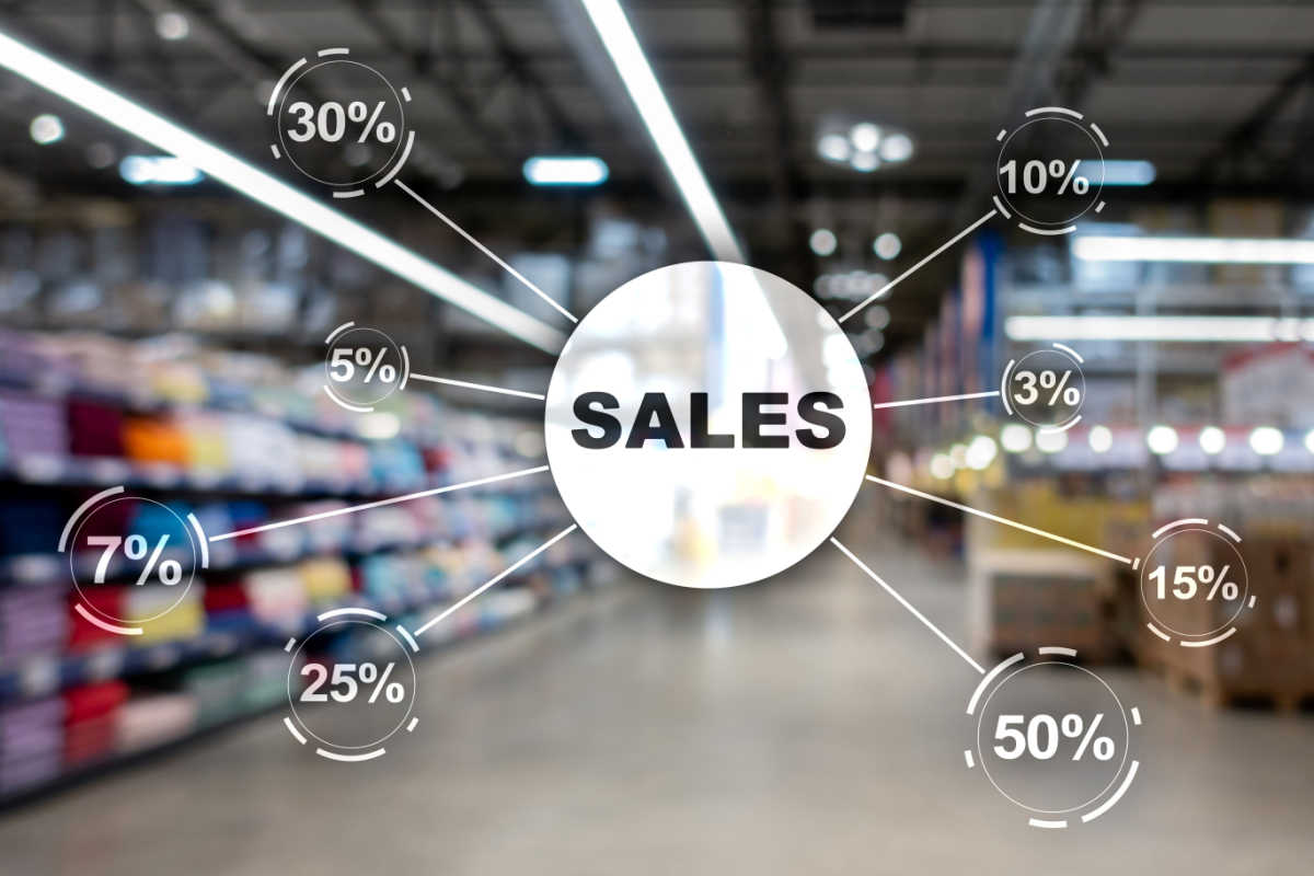Sale signs in a store.